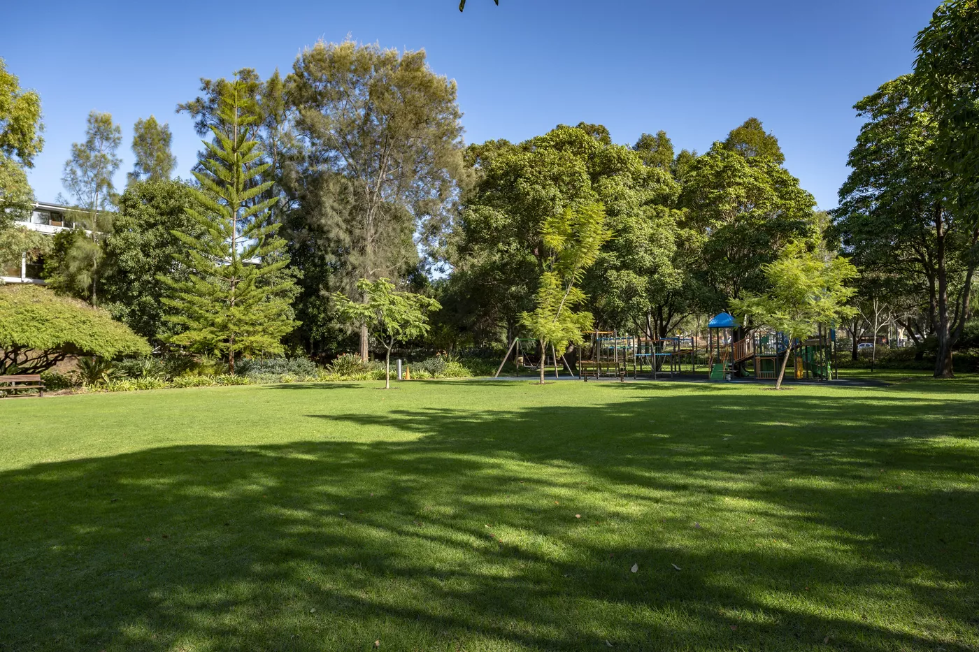 Lush lawn and gardens at Totterdell Park