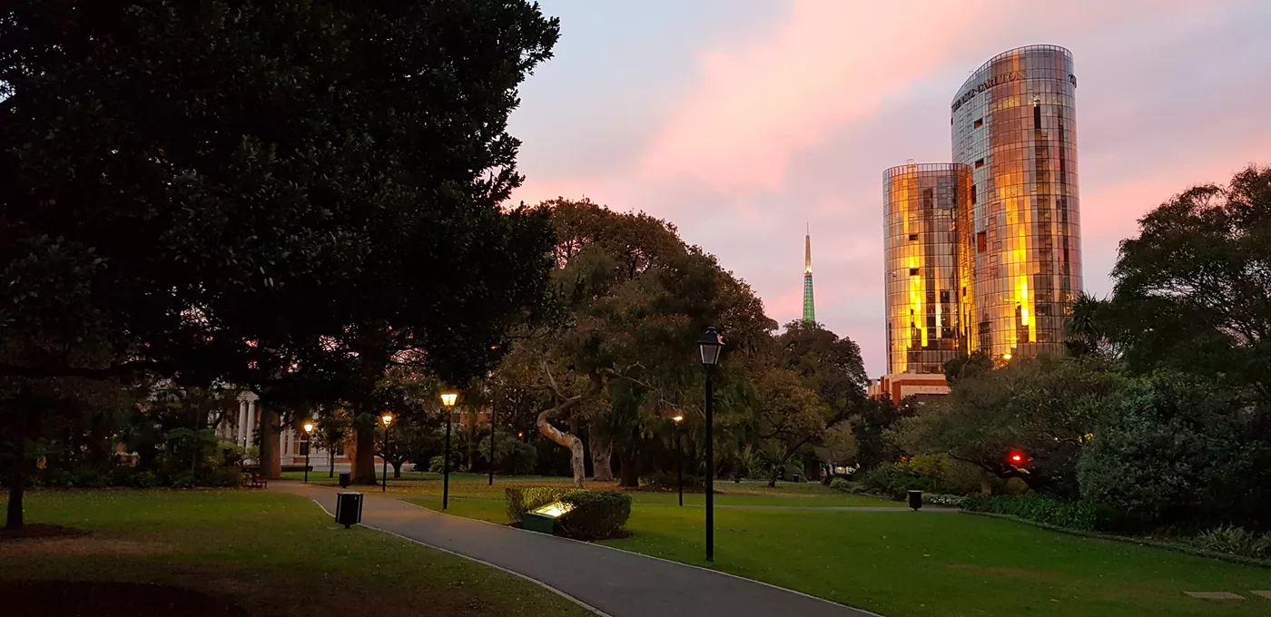 View of Stirling Gardens at dusk
