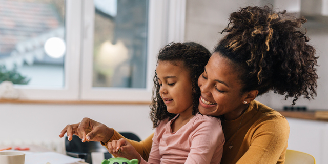 mother and daughter at home