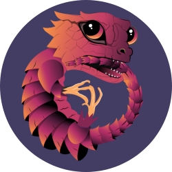 Illustrated lizard biting it's tail and looking worried