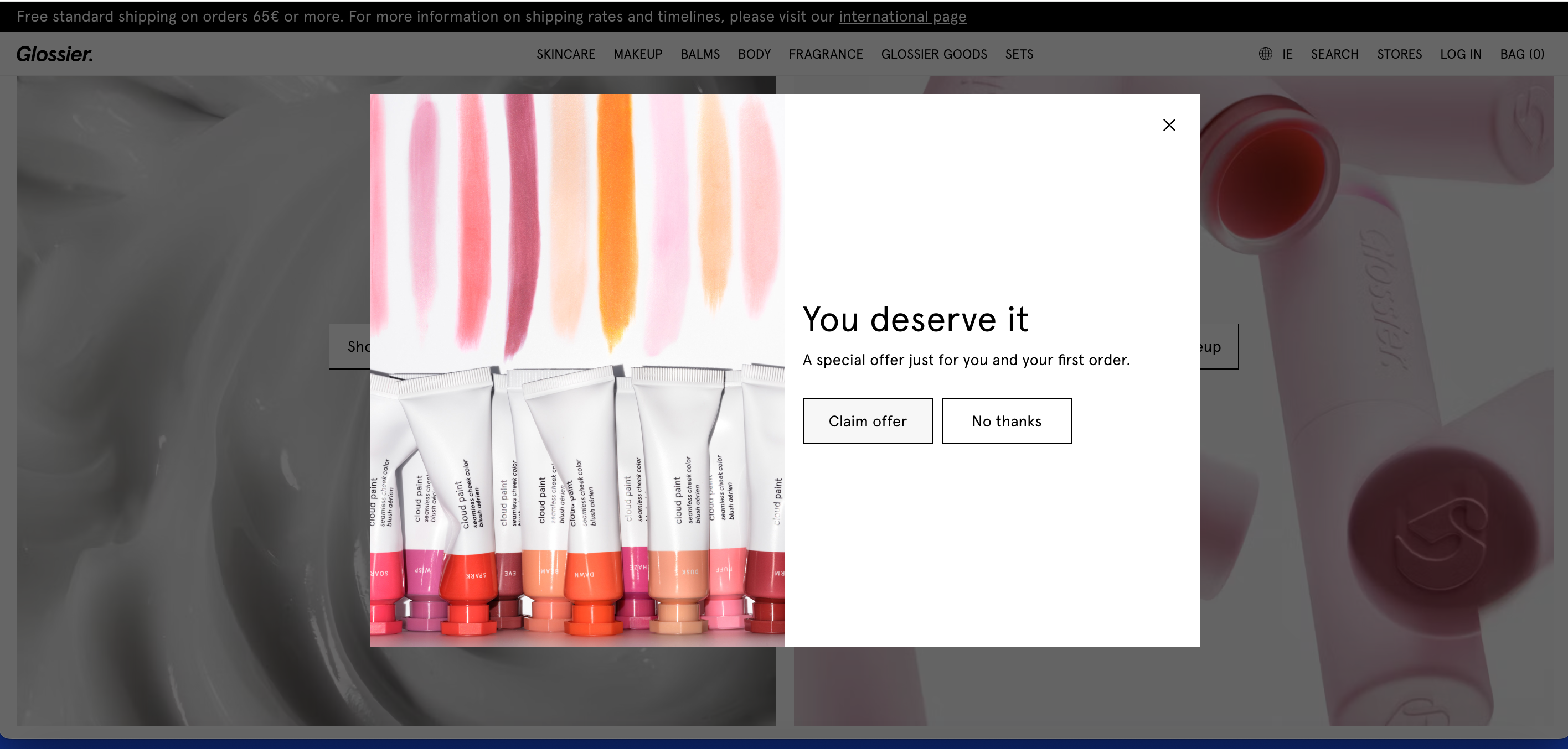 Glossier hjemmeside