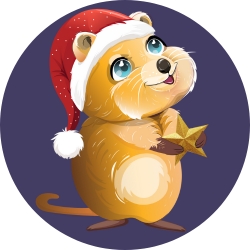 Illustrated Quokka wearing a Christmas hat and looking hopefully into the distance