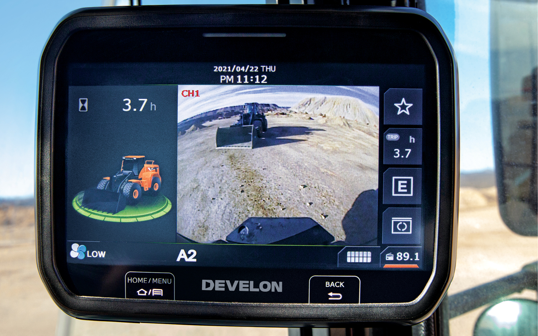 A rearview camera gives wheel loader operators enhanced visibility to what&rsquo;s behind the machine.