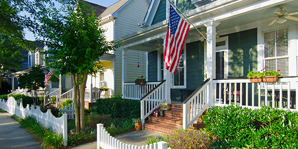 house with an American flag