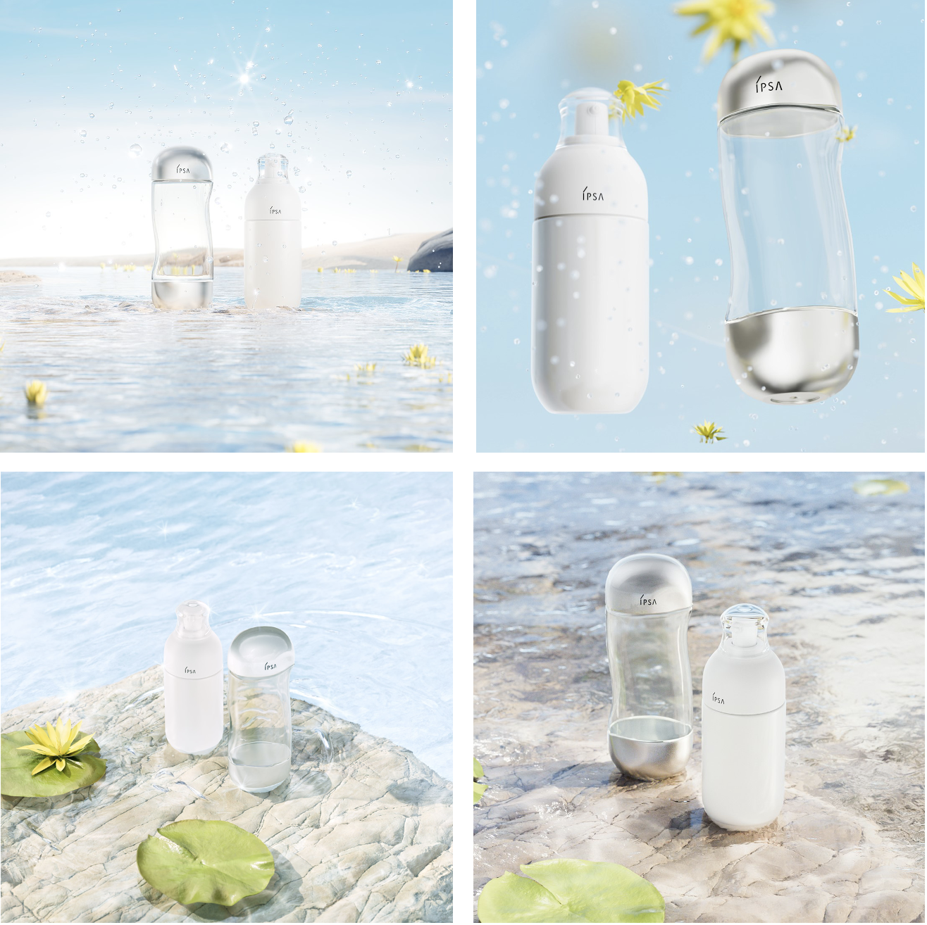 IPSA2024夏シーズンのビジュアルは、水面のきらめきと跳ねる水滴が活性化するポジティブな季節のイメージを可視化。