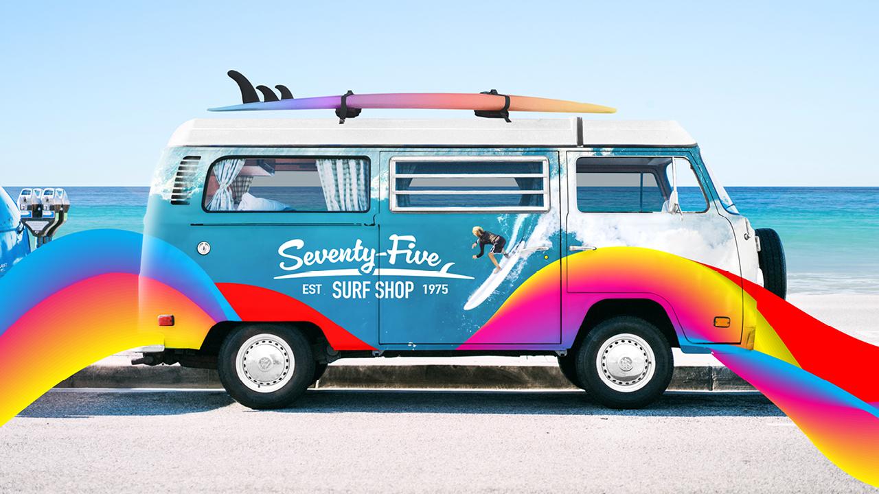 A van with surfboards on topAI-generated content may be incorrect.