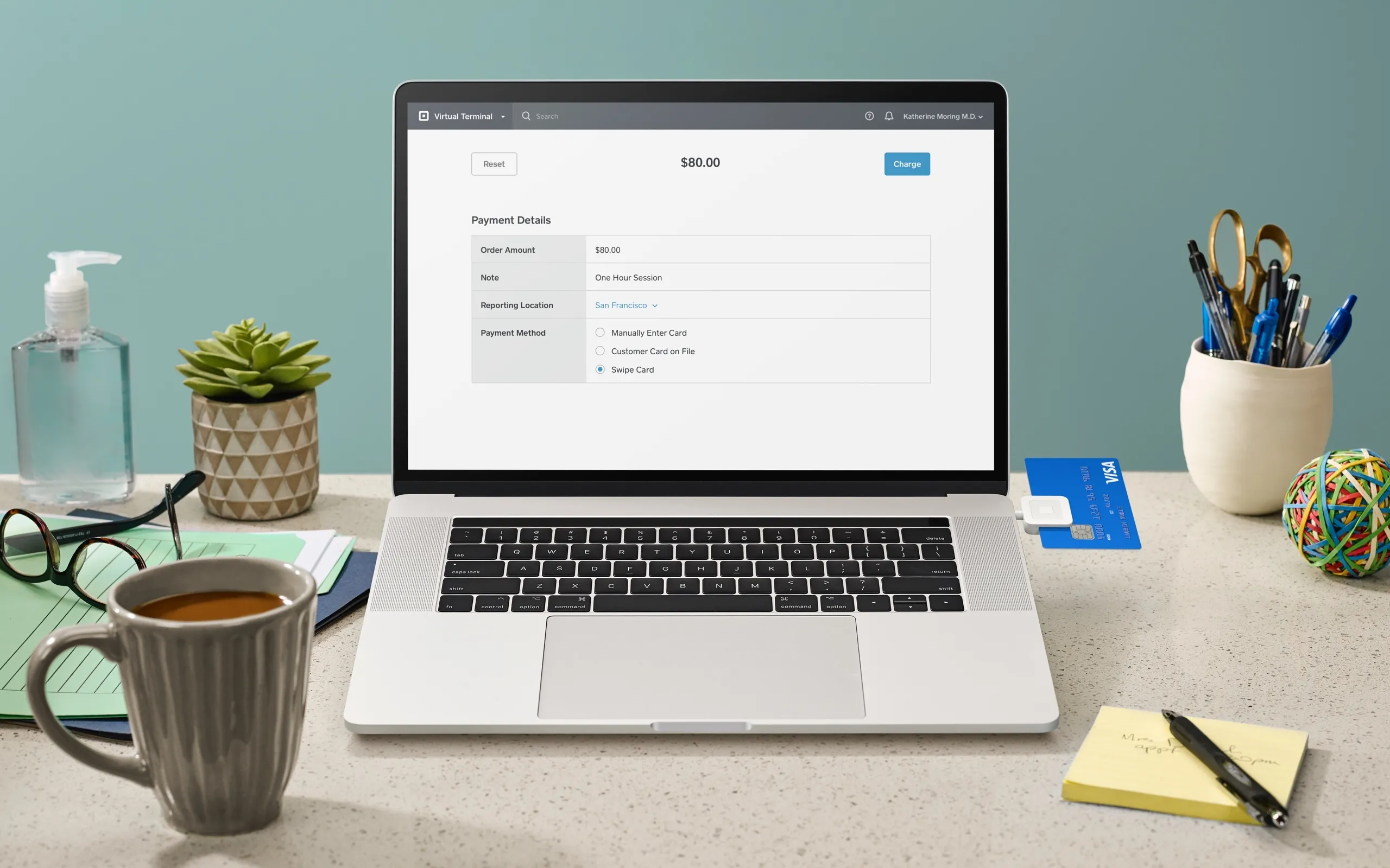 Square’s Virtual Terminal VPOS screen with credit card reader