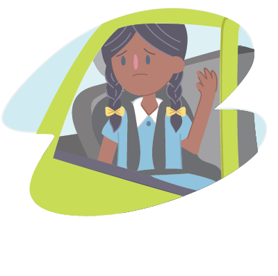 girl looking sad waving from back of car