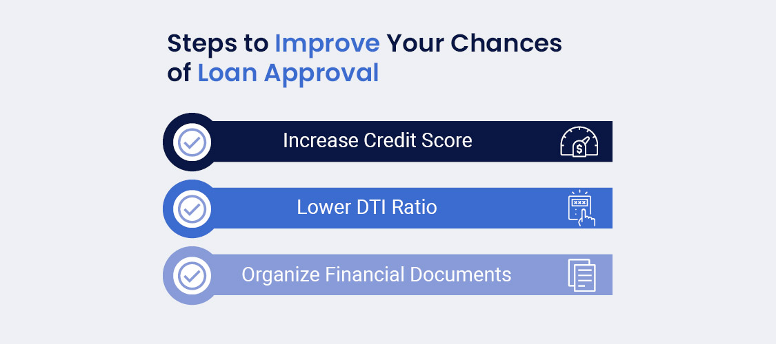 graphic explaining things that can help you get approved for a home loan including lowering your DTI and raising your credit score