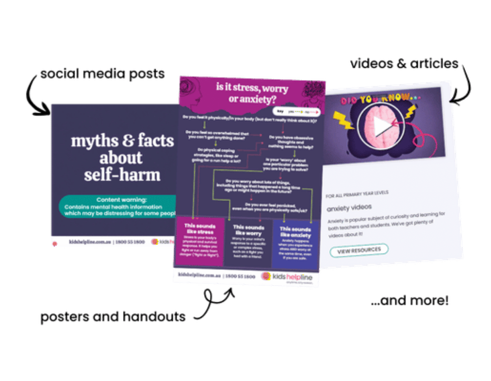 A selection of resources for school students, such as social media posts, posters and handouts, and videos and articles.