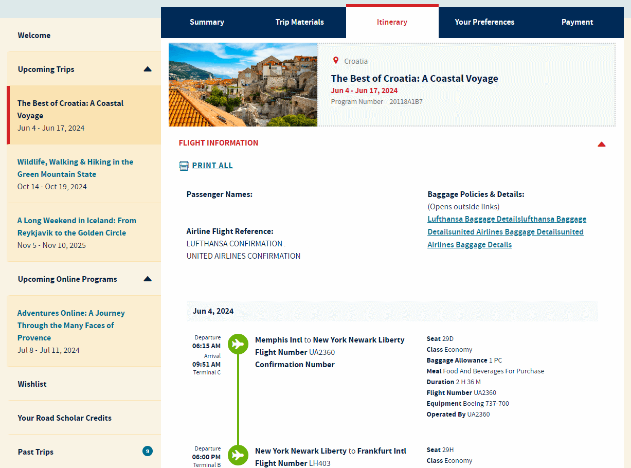 trip itinerary