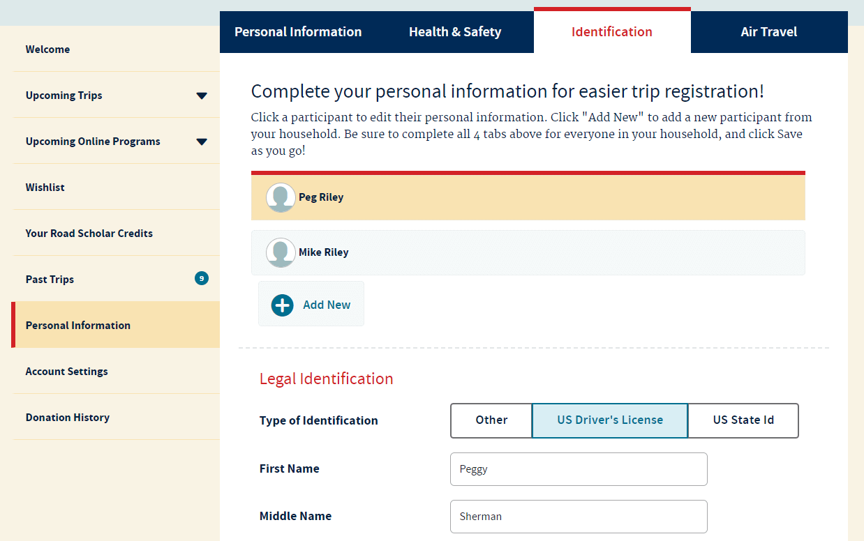 personal info setting