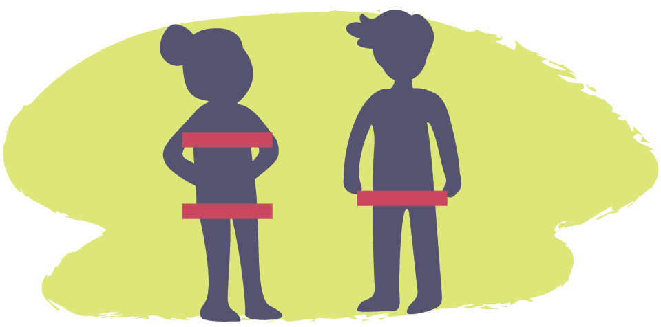 Illustration showing two simple human outlines. Rectangular bars cover the chest and pelvic areas on each figure.