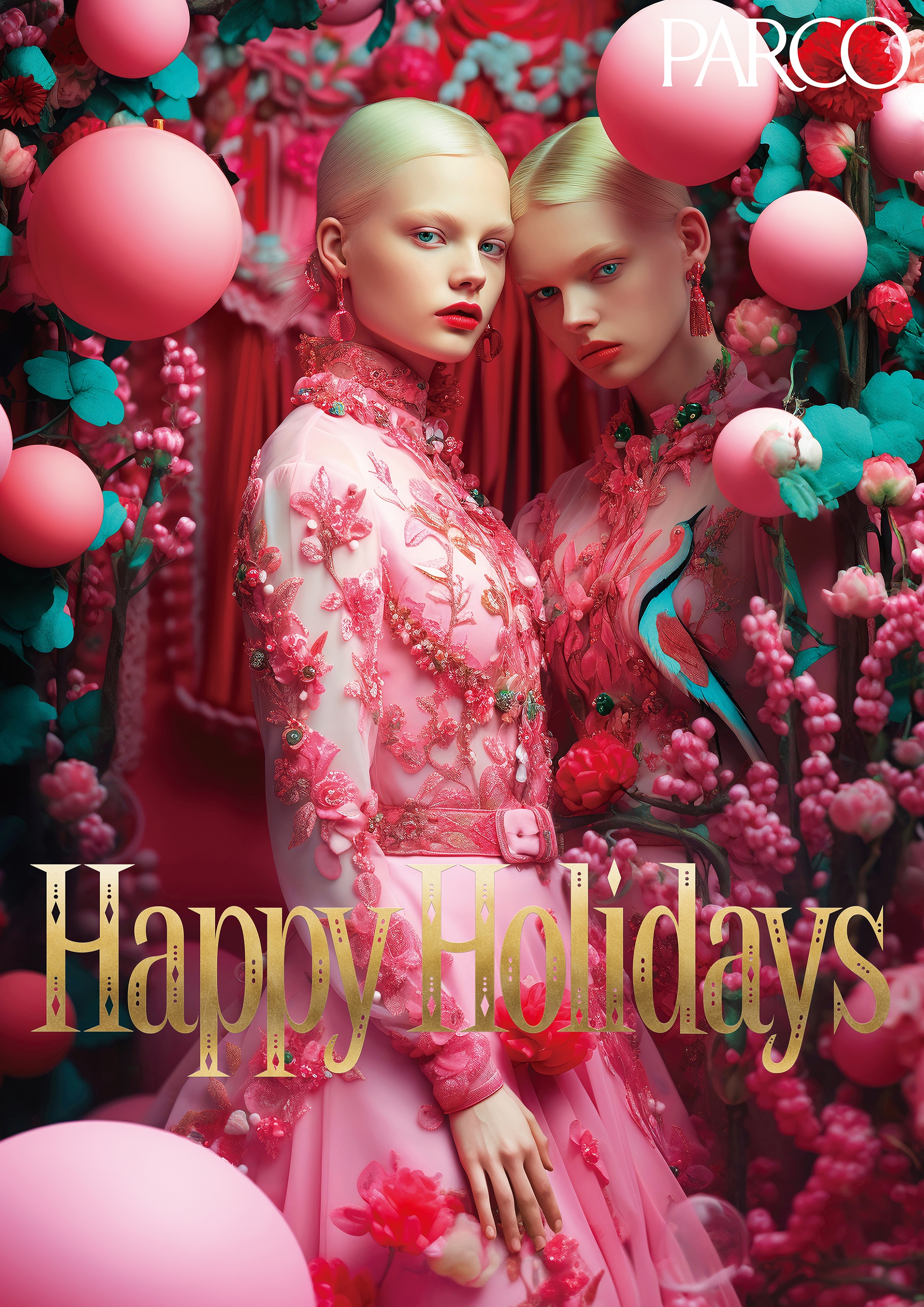 パルコ初の生成AI広告、2023年「HAPPY HOLIDAYSキャンペーン」クリエイティブ。グラフィック、音楽、動画、ナレーションなどすべてを生成AIにて制作した。
