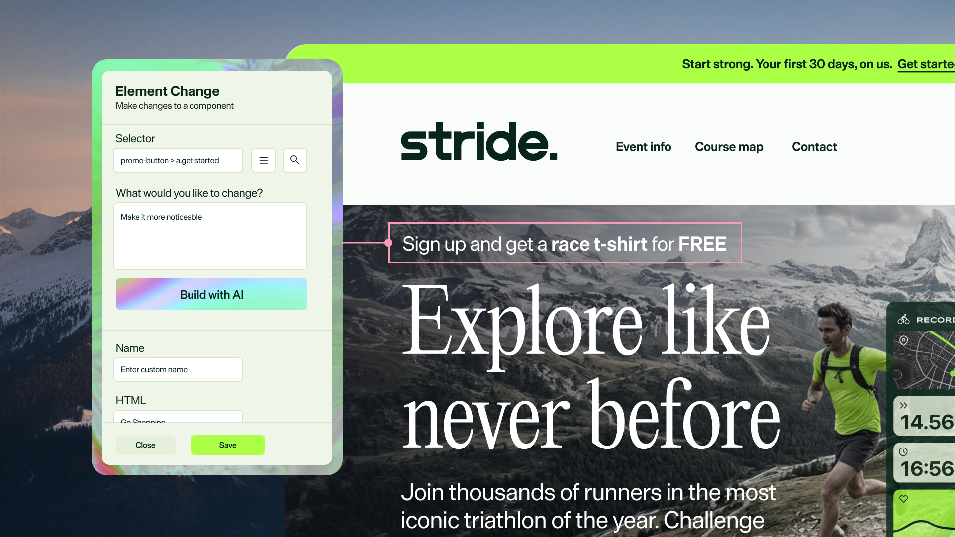 Optimizely's Visual Editor tool showcasing Element Change on homepage hero banner