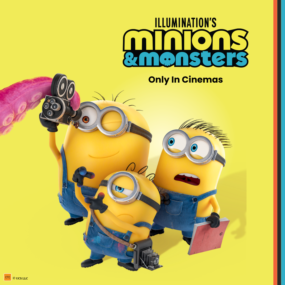 A Minion surrounded by giant floating monster eyes in promotional artwork for Minions & Monsters.