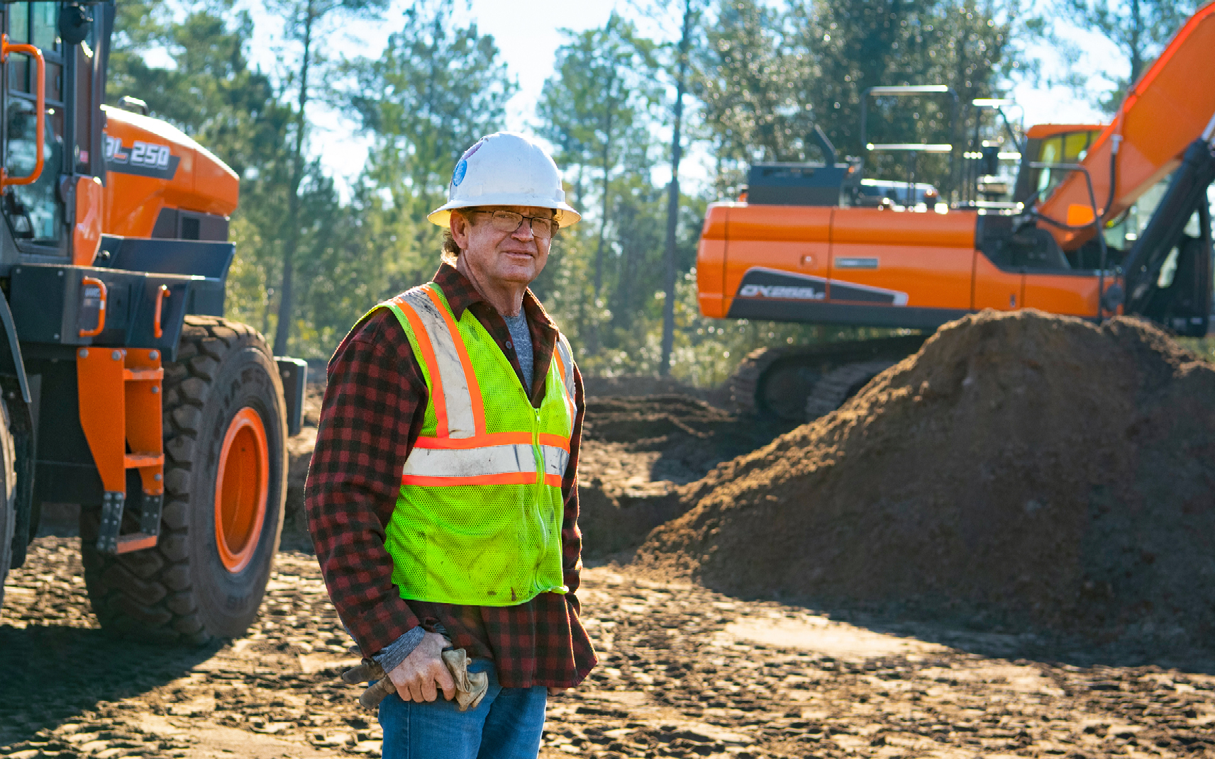 Wendell “Doys” O’Steen of Atlantic Contracting Solutions and his DEVELON construction equipment.