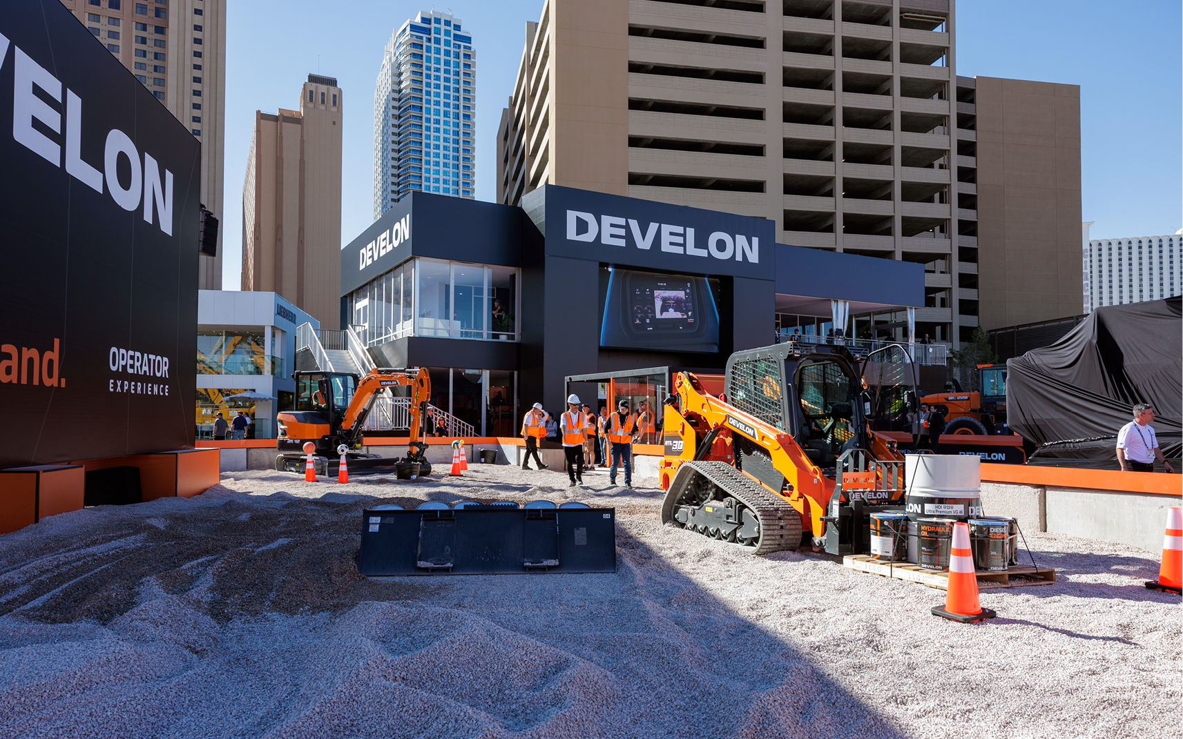 The new DTL30 compact track loader demonstration area at the DEVELON booth at CONEXPO 2026.