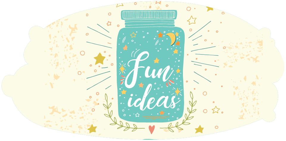 Illustration of a jar with the words “fun ideas” written on it, surrounded by stars, dots and decorative lines.