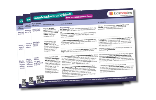 Mean behaviour and tricky friends cheat sheet