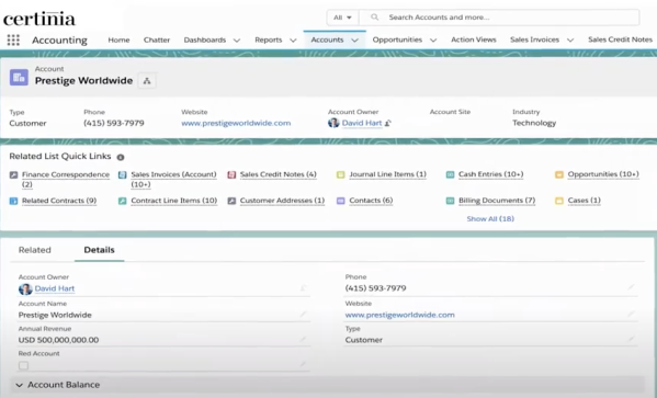 Certinia professional services automation dashboard with real-time, 360° visibility