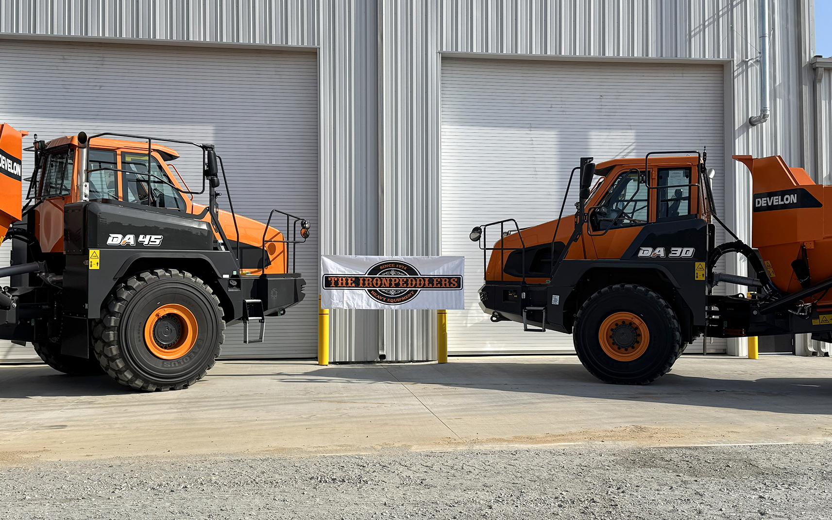 DEVELON articulated dump trucks are at an Ironpeddlers dealership in South Carolina.