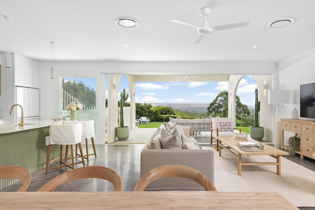 Prize Home living room with view over the Sunshine Coast hinterland in Buderim.