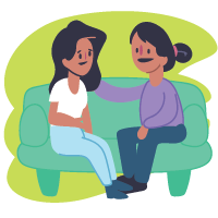People sitting on couch talking