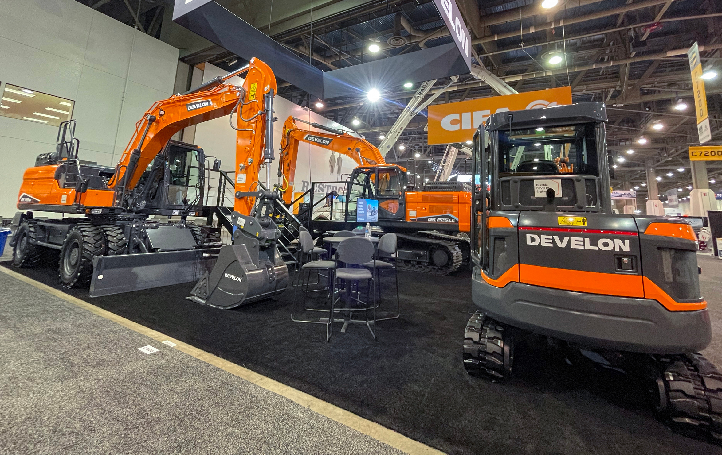 DX140W-7 wheel excavator, DX42-7 mini excavator and DX225LC-7X crawler excavator at World of Concrete 2024.