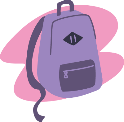 Purple backpack on a pink squiggly background