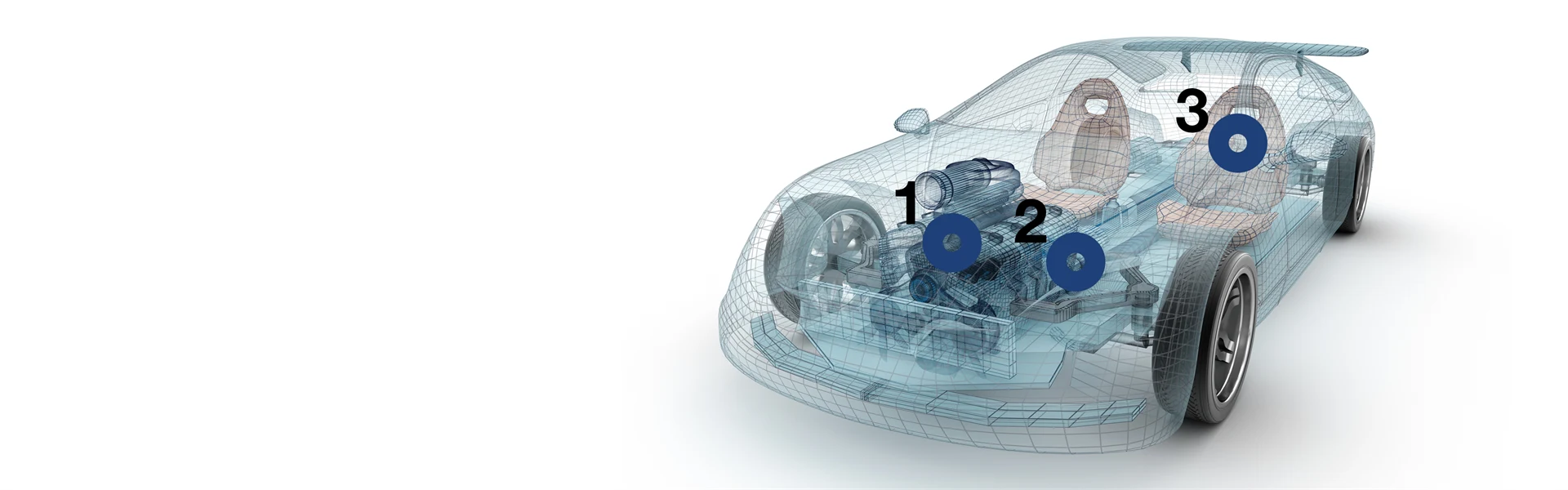 1. Internal combustion engine<br>2. Transmission<br>3. Body and chassi