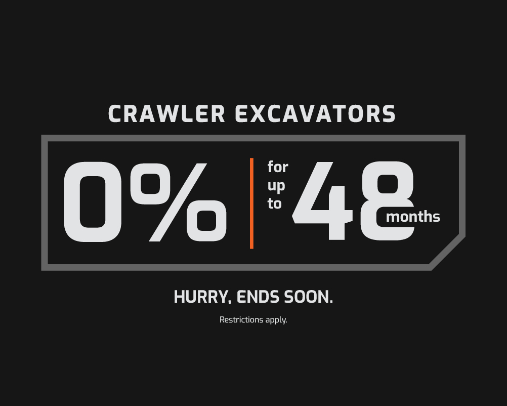 DEVELON 0% for 48 months crawler excavator banner.