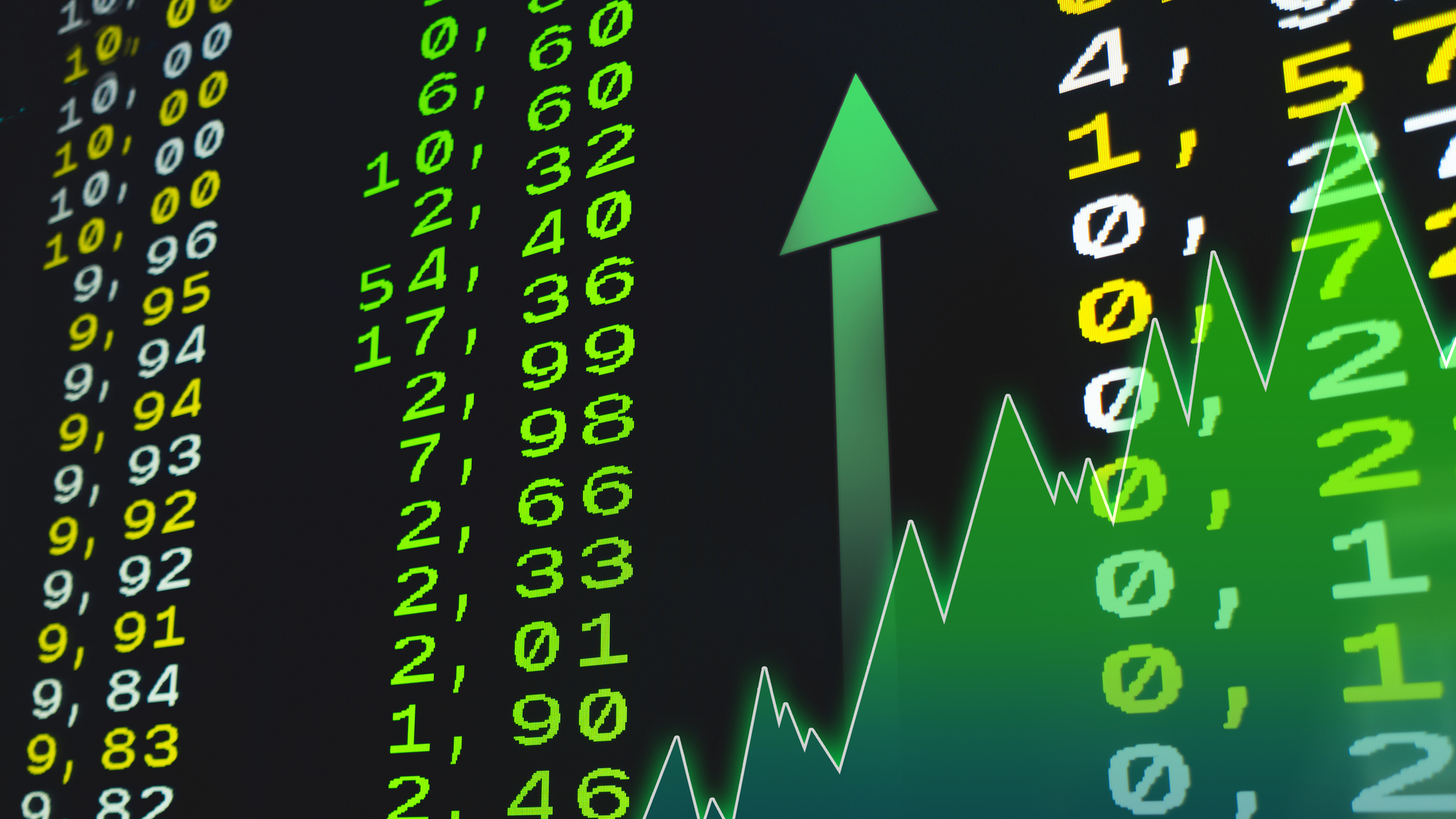 Closeup shot of raises in stock values of corporates in the stock market