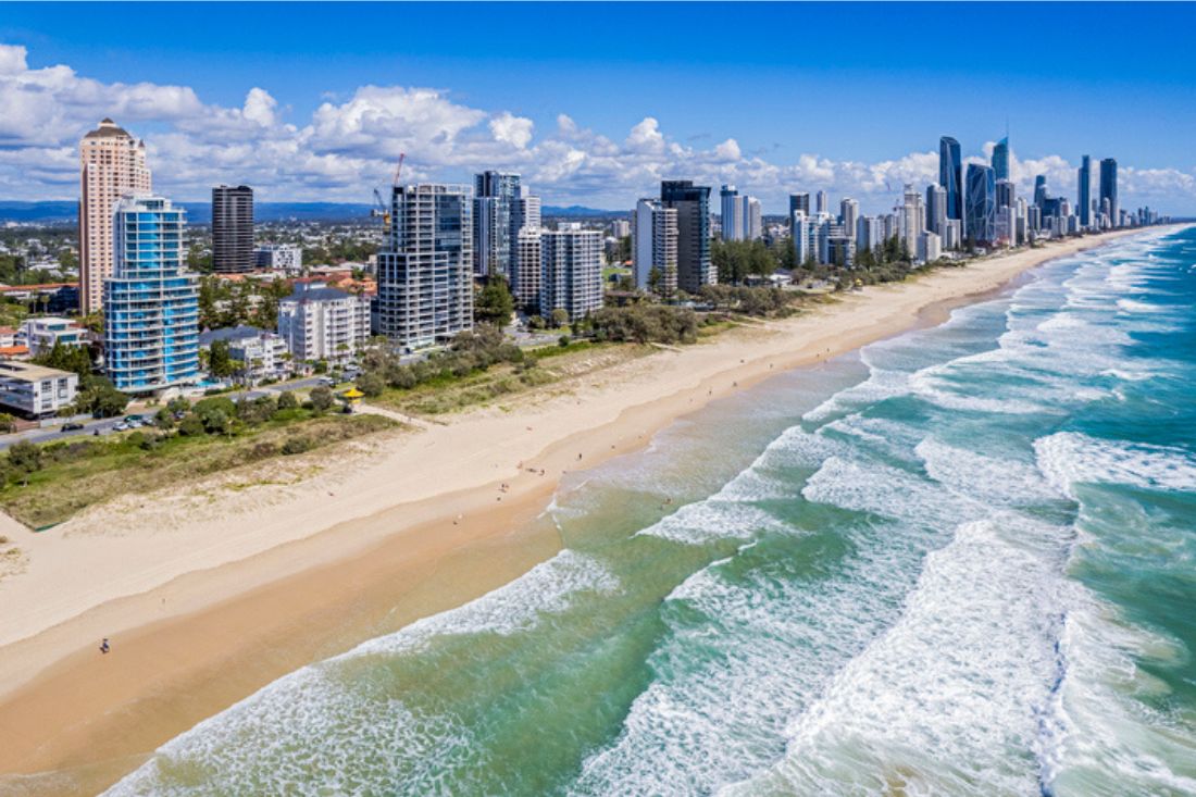 Aerial view over Broadbeach, Gold Coast, QLD.