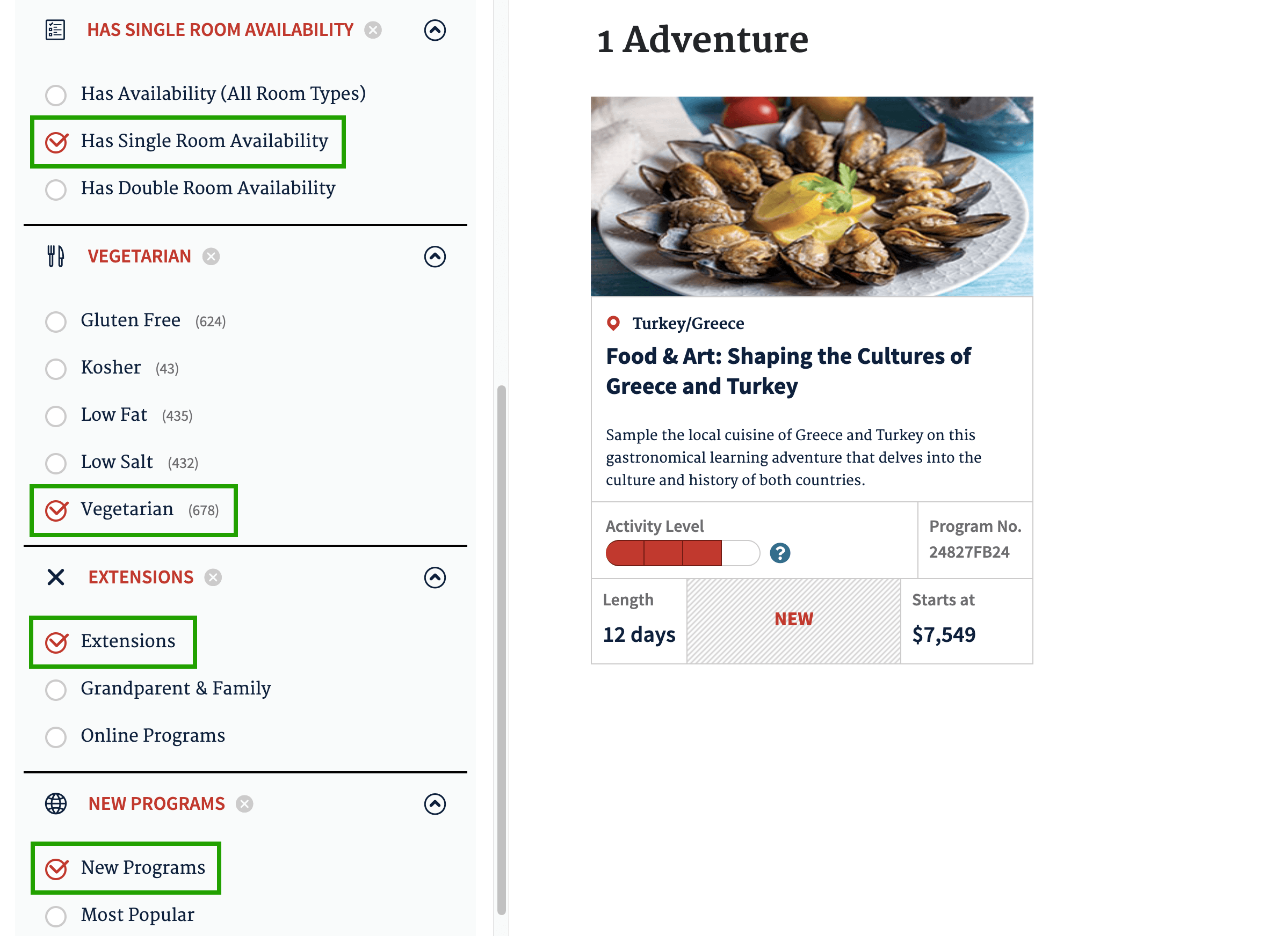 Turkey with filtered options