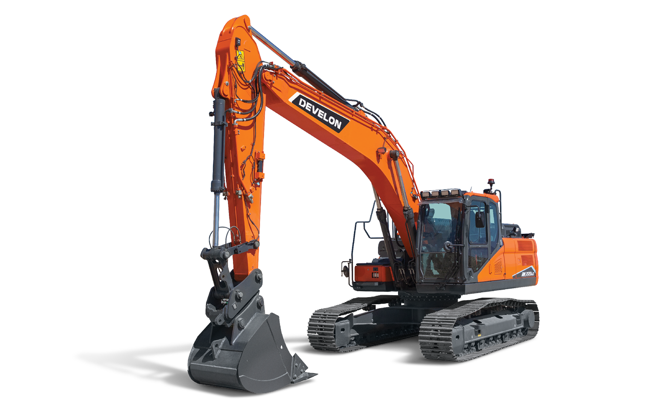 Cut out background of the DEVELON DX225LC-7X crawler excavator.