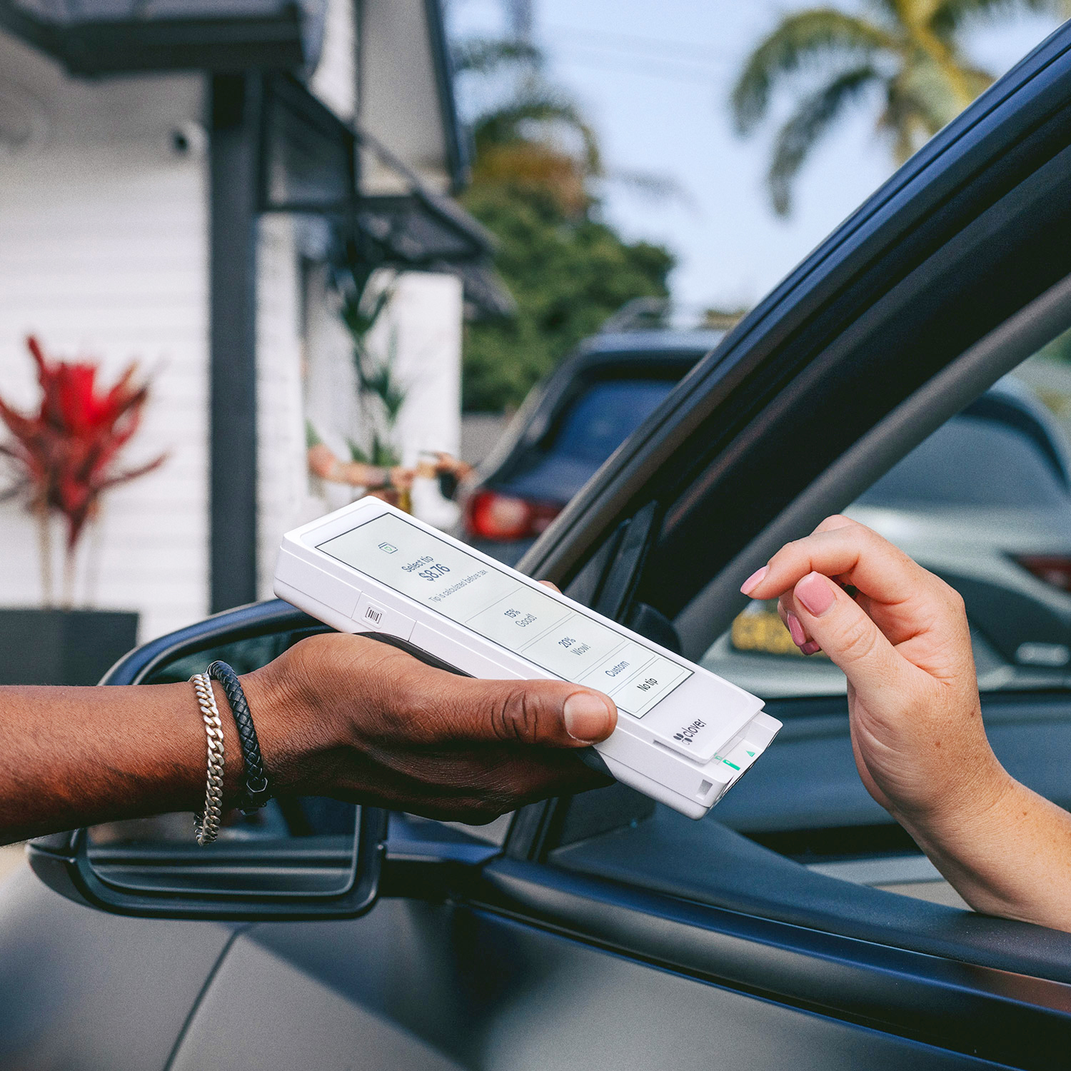 customer paying from car window