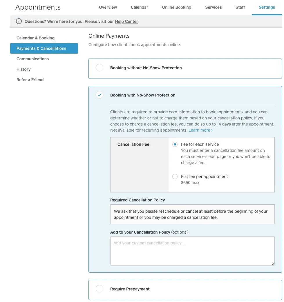 Appointments dashboard