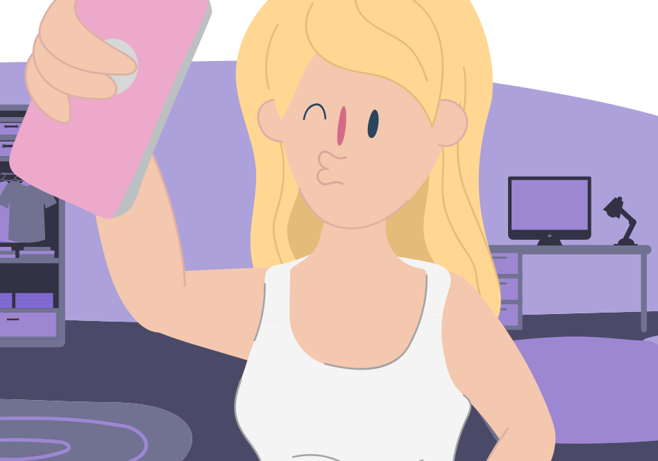 Girl posing and winking suggestively as she takes a selfie