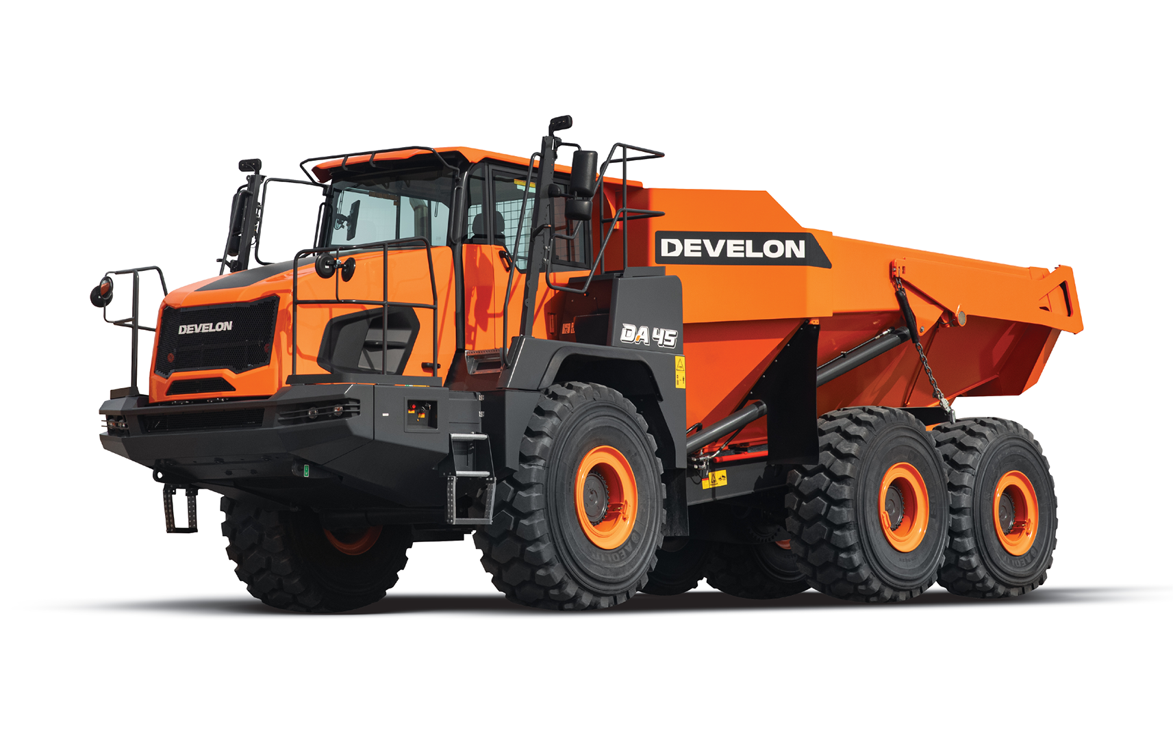 A DEVELON DA45-7 articulated dump truck (ADT).