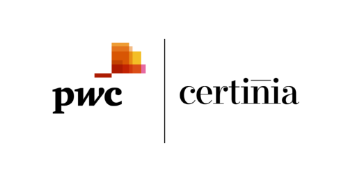 PwC and Certinia logos side by side separated by a vertical line, highlighting partnership