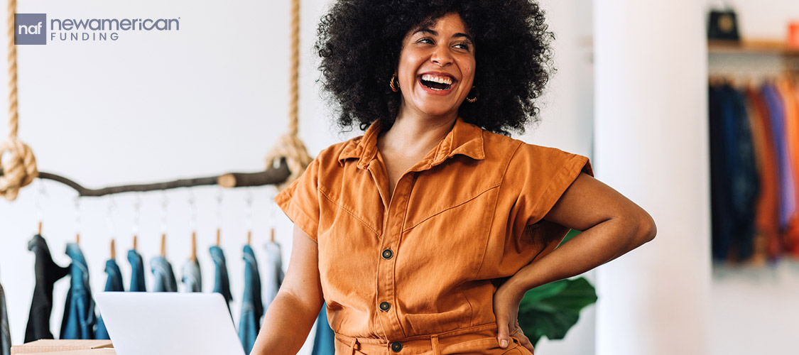 laughing retailer employee