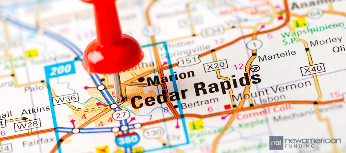 map pinned at Cedar Rapids