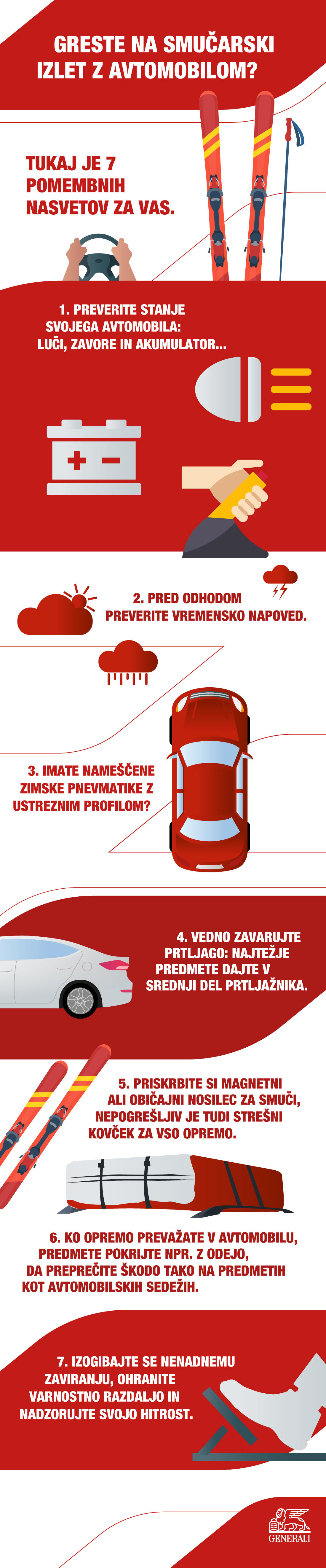 Nasveti, če greste na smučarski izlet z avomobilom - infografika