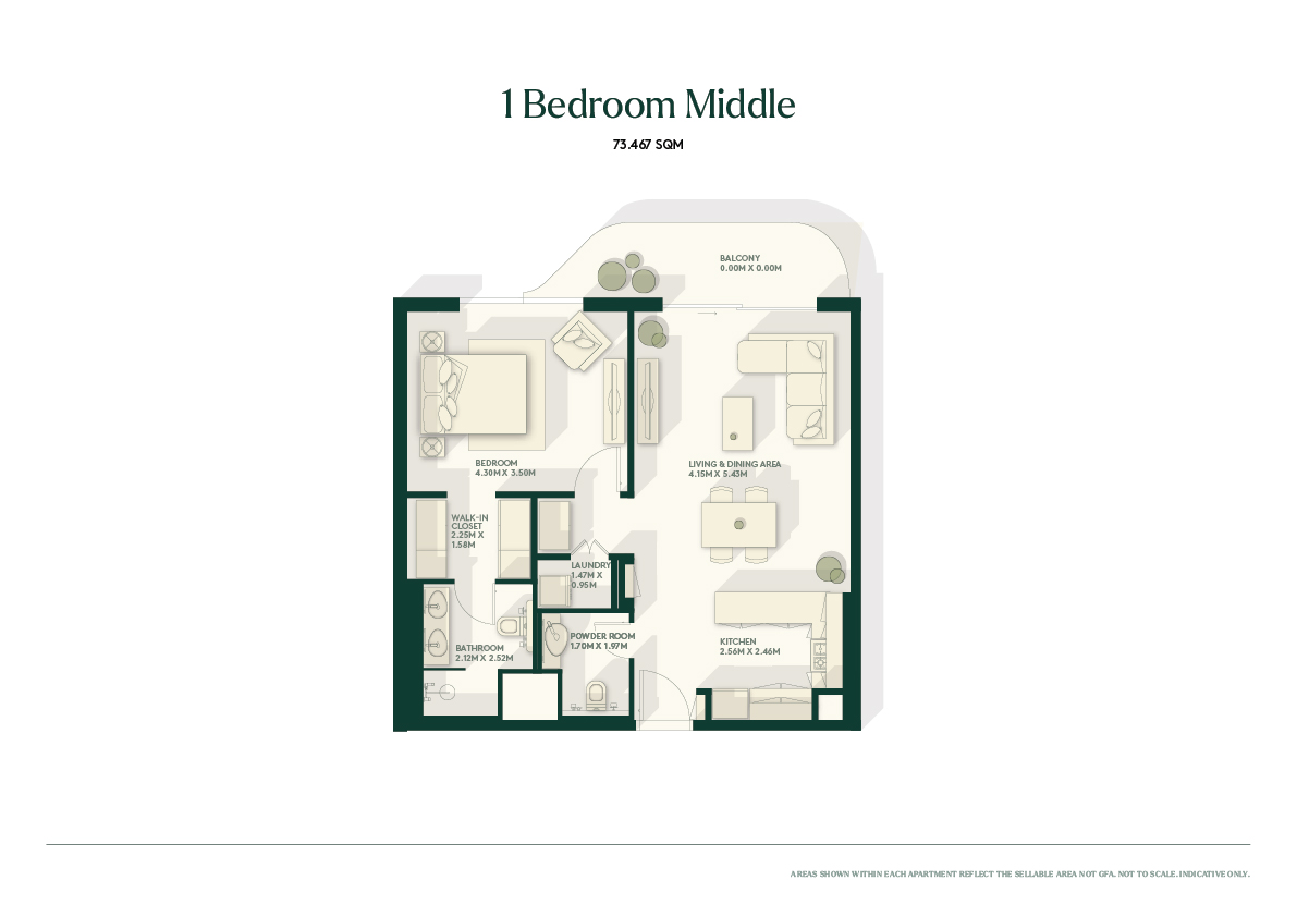 Gardenia Bay 1 bedroom apartment typeA floor plan