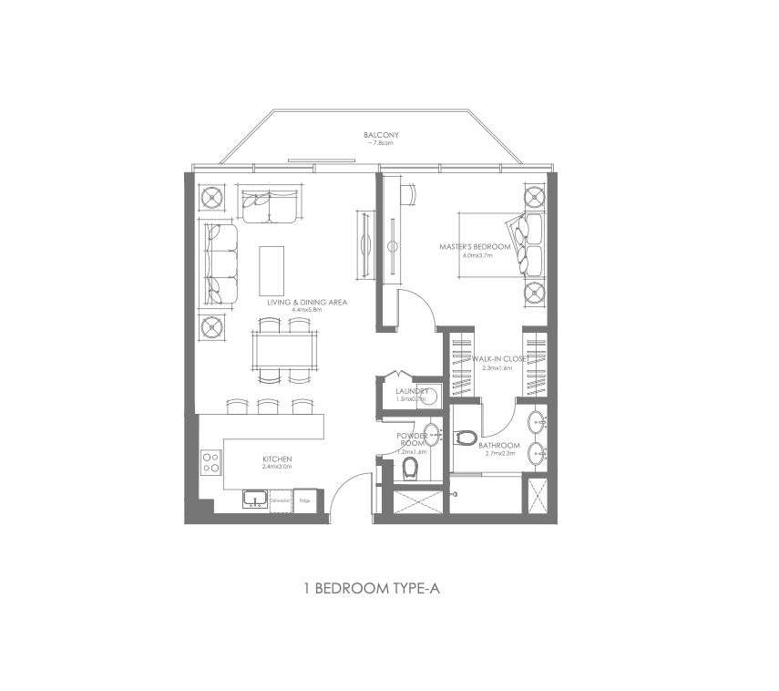 Louvre Abu Dhabi Residences 1 bedroom apartment typeA floor plan