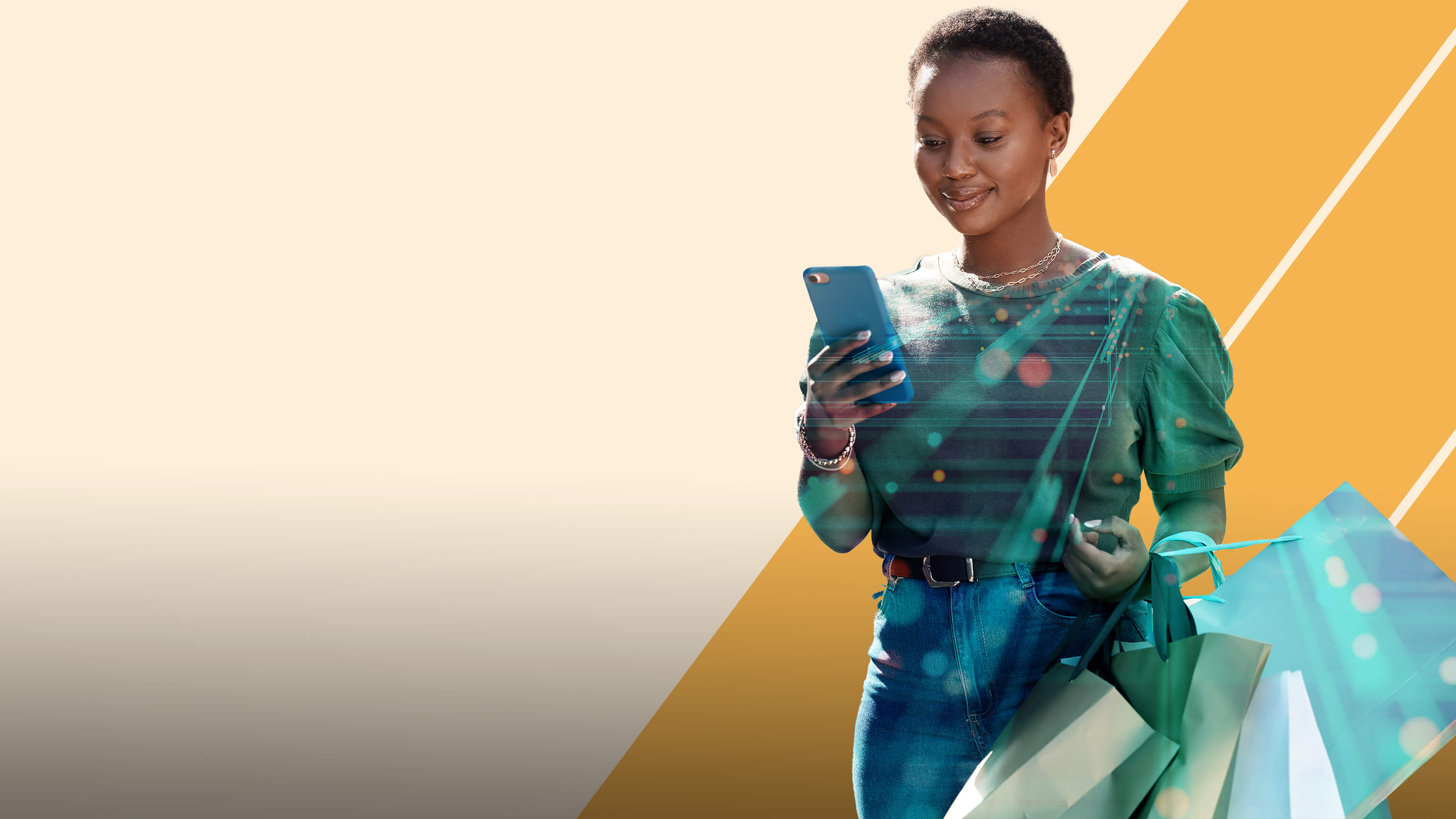 Seamless Selling mastheads with a shopper on her phone