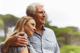 A man and woman hugging