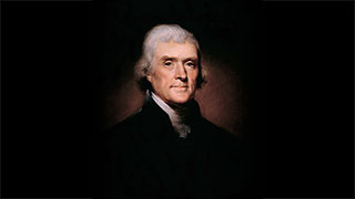 A portrait painting of Thomas Jefferson, illustrating an online lecture about his life and work as America's first writer.