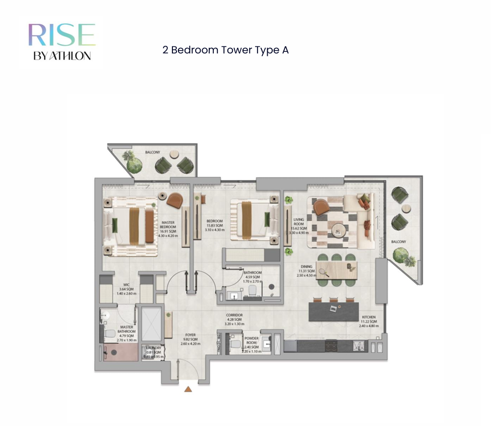 Rise By Athlon 2 bedroom apartment Type A floor plan